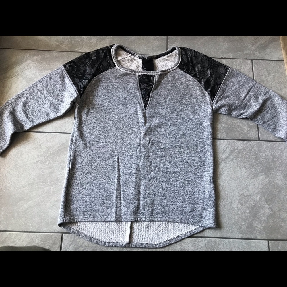 Gray terry sweatshirt sweater with lace cut out S
